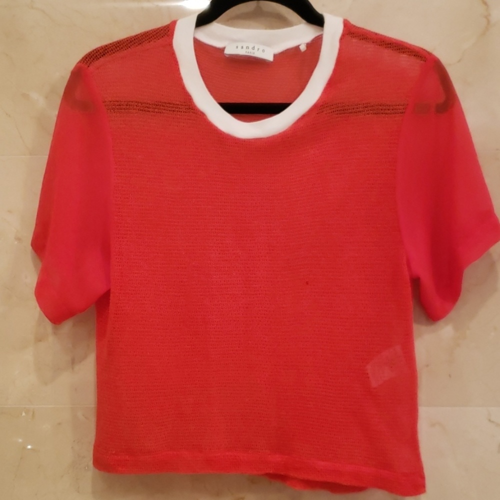 WOMEN BRIGHT ORANGE SANDRO PARIS SHIRT CROP TOP